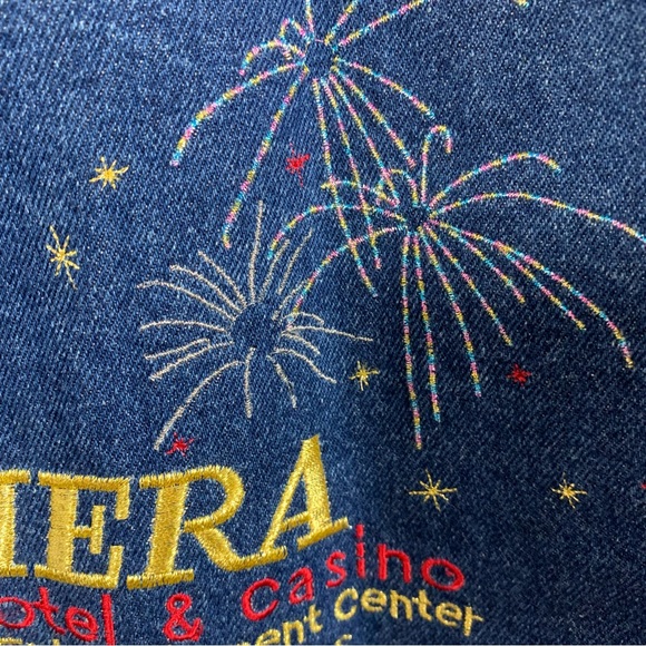 Vintage 90s Y2K Denim Jacket Riviera Hotel Las Vegas Men L Trucker Jean Blue EUC - Picture 11 of 15